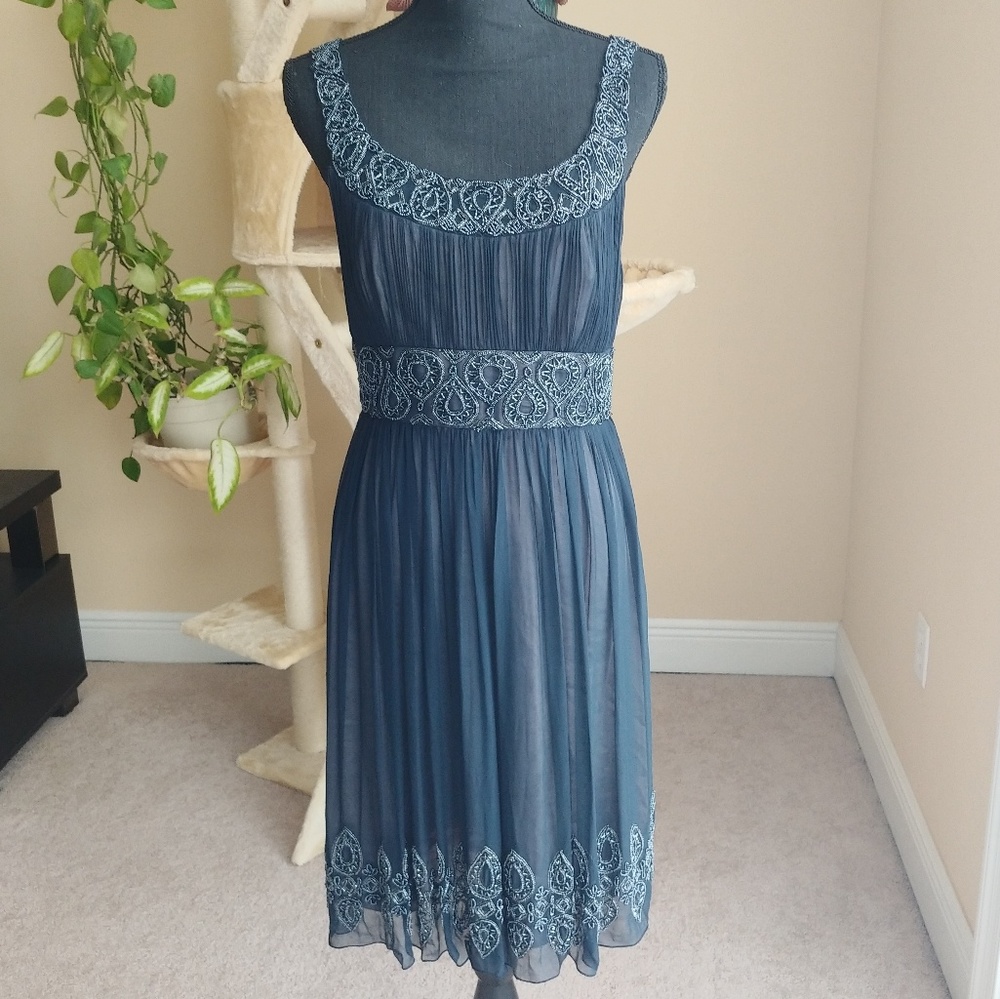 Beaded navy cocktail dress